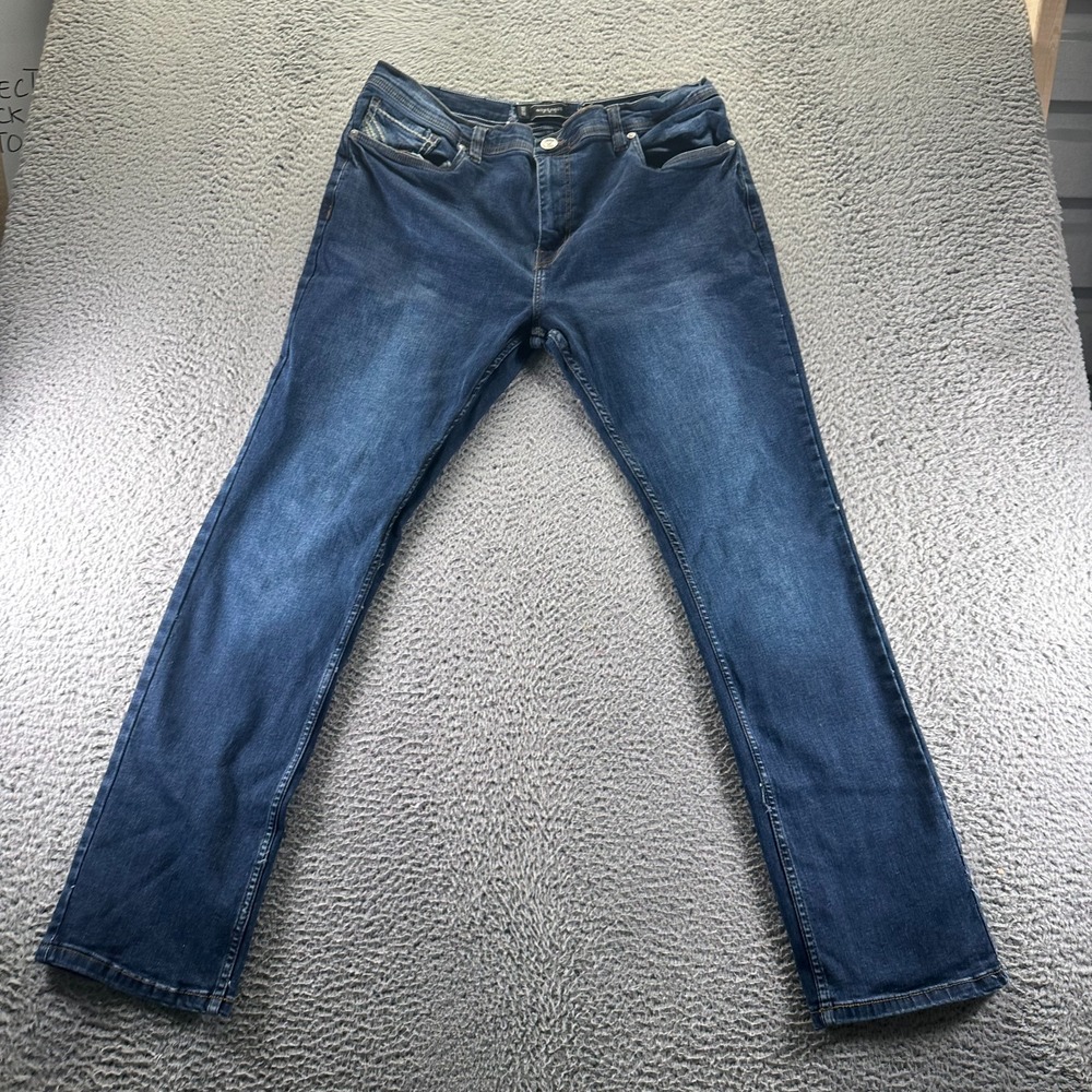 Abstract One Jeans Mens 36x32 Blue Cotton Denim Straight Faded‎ Stretch Workwear
